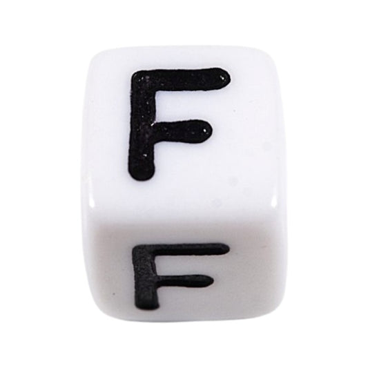 Letter 'F' Alphabet Cube Plastic White Letter Beads - 6 mm x 6 mm, Hole 3.5 mm, 100 g ±600-Piece