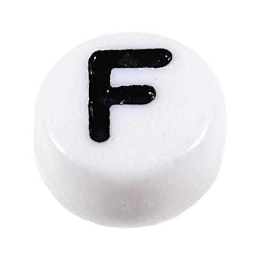 Letter 'F' Alphabet Round Plastic White Letter Beads - 7 mm x 4 mm, Hole 1.2 mm, 100 g ±730-Piece