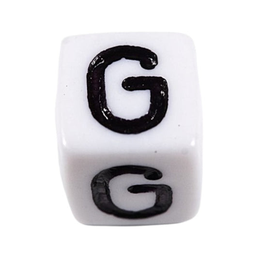 Letter 'G' Alphabet Cube Plastic White Letter Beads - 6 mm x 6 mm, Hole 3.5 mm, 100 g ±600-Piece