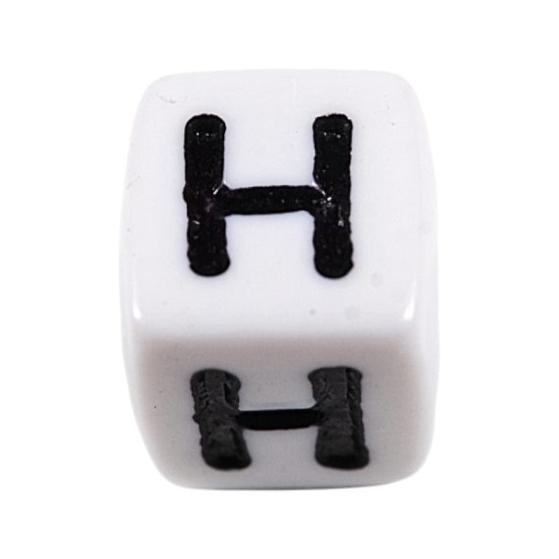 Letter 'H' Alphabet Cube Plastic White Letter Beads - 6 mm x 6 mm, Hole 3.5 mm, 100 g ±600-Piece