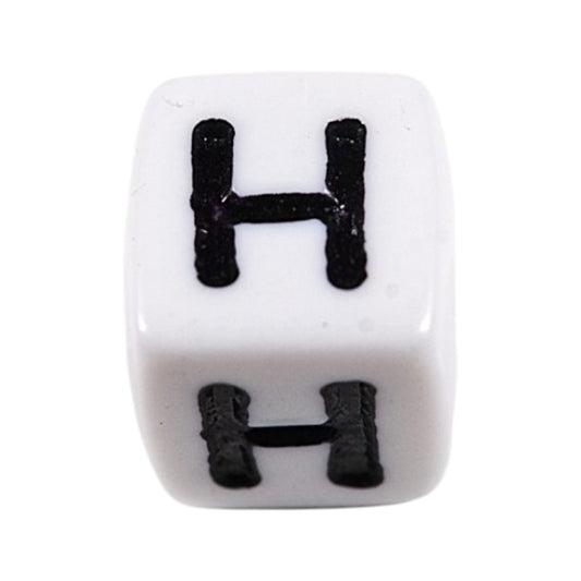 Letter 'H' Alphabet Cube Plastic White Letter Beads - 6 mm x 6 mm, Hole 3.5 mm, 100 g ±600-Piece