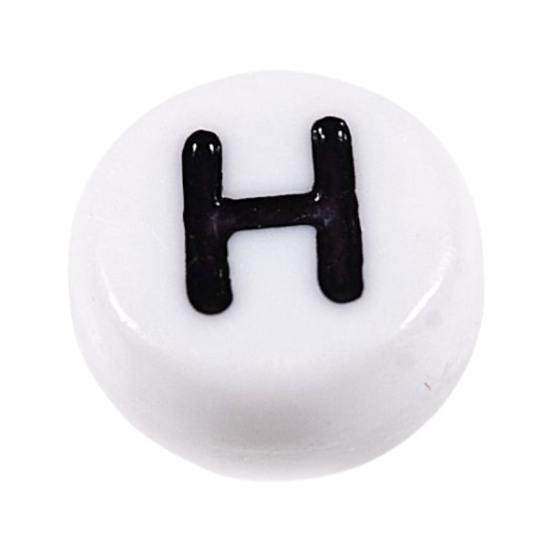 Letter 'H' Alphabet Round Plastic White Letter Beads - 7 mm x 4 mm, Hole 1.2 mm, 100 g ±730-Piece
