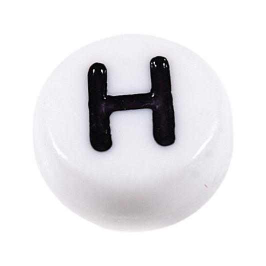 Letter 'H' Alphabet Round Plastic White Letter Beads - 7 mm x 4 mm, Hole 1.2 mm, 100 g ±730-Piece