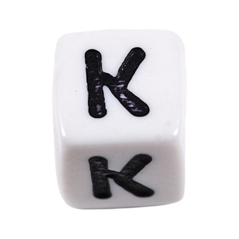 Letter 'K' Alphabet Cube Plastic White Letter Beads - 6 mm x 6 mm, Hole 3.5 mm, 100 g ±600-Piece