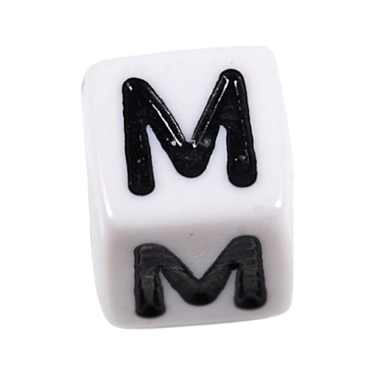 Letter 'M' Alphabet Cube Plastic White Letter Beads - 6 mm x 6 mm, Hole 3.5 mm, 100 g ±600-Piece
