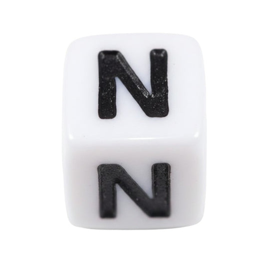 Letter 'N' Alphabet Cube Plastic White Letter Beads - 6 mm x 6 mm, Hole 3.5 mm, 100 g ±600-Piece