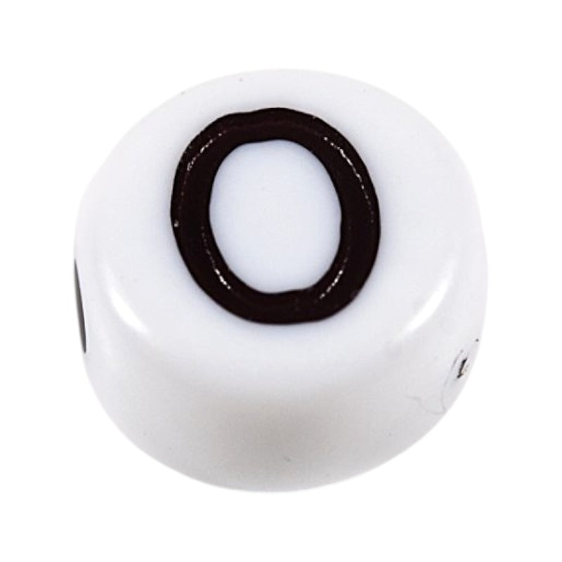 Letter 'O' Alphabet Round Plastic White Letter Beads - 7 mm x 4 mm, Hole 1.2 mm, 100 g ±730-Piece