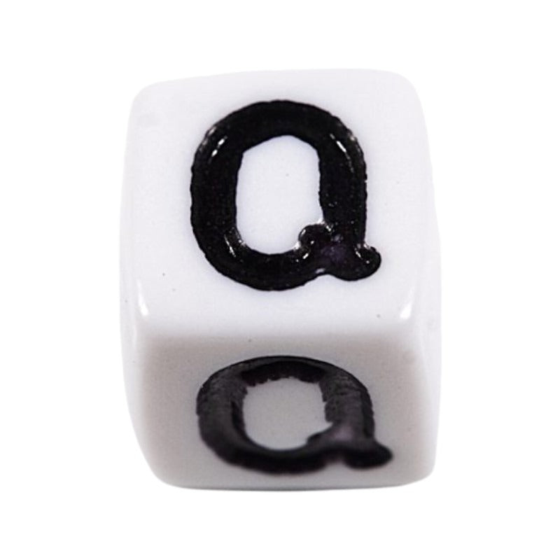 Letter 'Q' Alphabet Cube Plastic White Letter Beads - 6 mm x 6 mm, Hole 3.5 mm, 100 g ±600-Piece