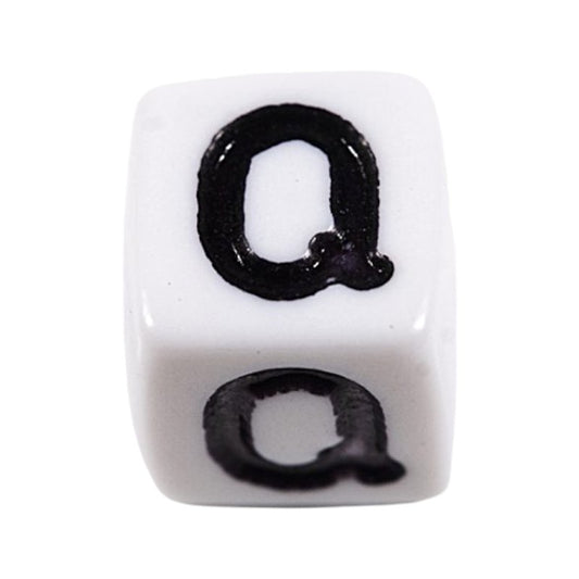 Letter 'Q' Alphabet Cube Plastic White Letter Beads - 6 mm x 6 mm, Hole 3.5 mm, 100 g ±600-Piece