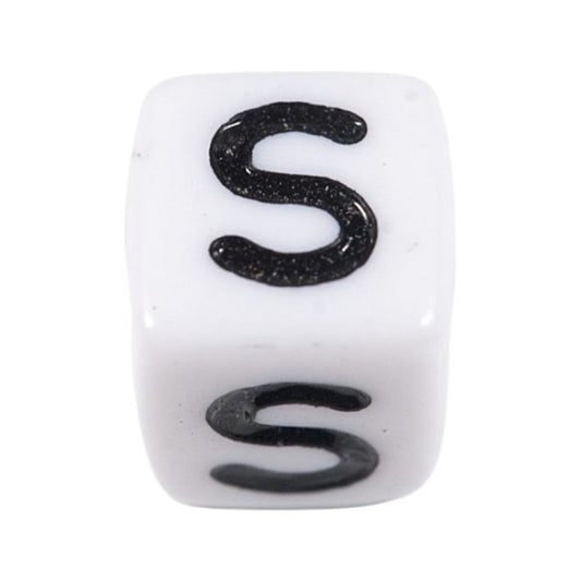 Letter 'S' Alphabet Cube Plastic White Letter Beads - 6 mm x 6 mm, Hole 3.5 mm, 100 g ±600-Piece