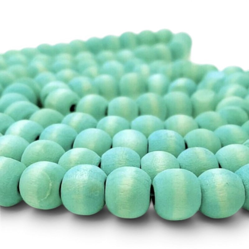 Washed Wooden Beads - Round - 10 mm, Hole 2 mm, Turquoise