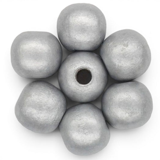 WOOD Painted - ROUND - 22 Mm - HOLE 3 - 4 Mm - Metalic Silver