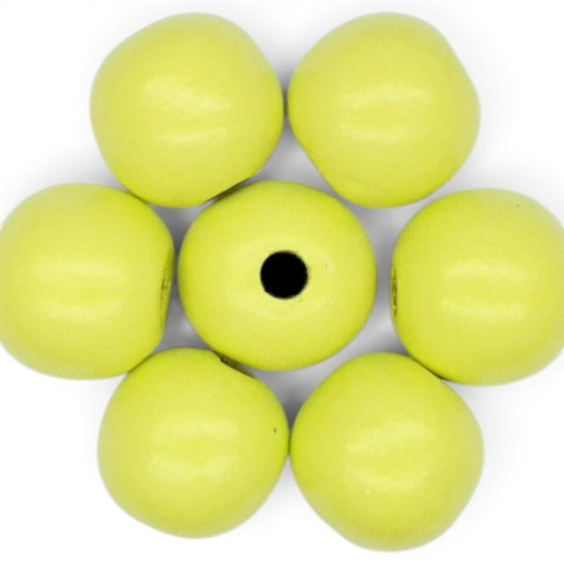 WOOD Painted - ROUND - 25 Mm - HOLE 4 - 5 Mm - NEON Yellow/green