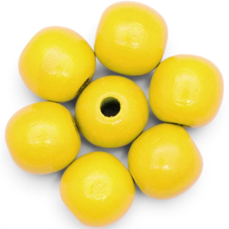 WOOD Painted - ROUND - 25 Mm - HOLE 4 - 5 Mm - Bright Yellow