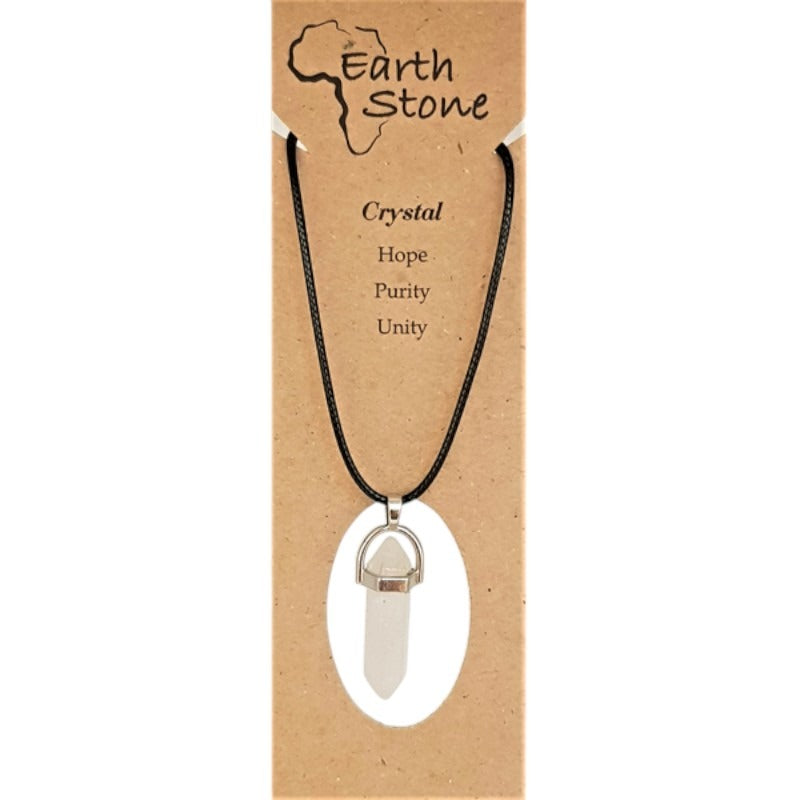 Earth Stone Beads - Crystal, Hexagonal Bullet Shaped Pendant On Waxed Cord With Clasp, Design A