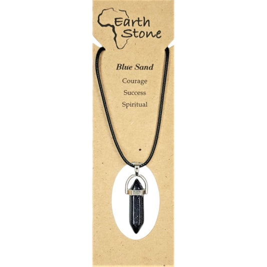 Earth Stone Beads - Blue Sand, Hexagonal Bullet Shaped Pendant On Waxed Cord With Clasp, Design A