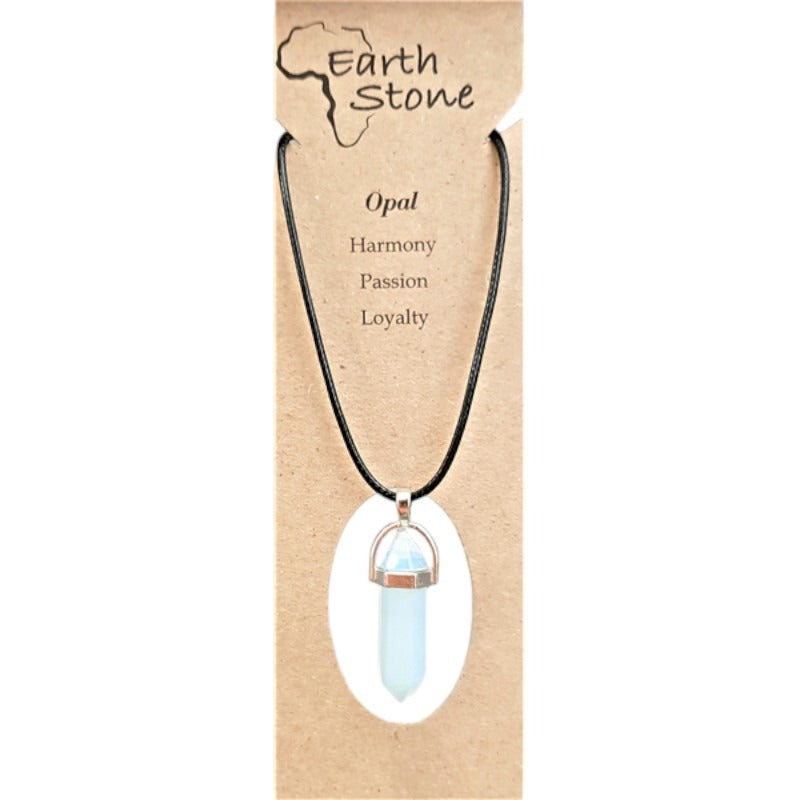 Earth Stone Beads - Opal, Hexagonal Bullet Shaped Pendant On Waxed Cord With Clasp, Design A