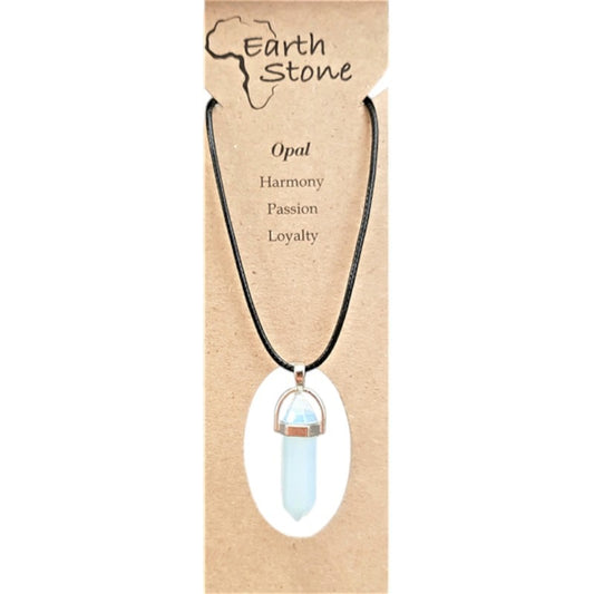 Earth Stone Beads - Opal, Hexagonal Bullet Shaped Pendant On Waxed Cord With Clasp, Design A