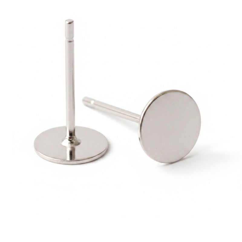 Findings Ear Stud Glue On - 6 mm Base / 12 mm Post, Nickel Plated