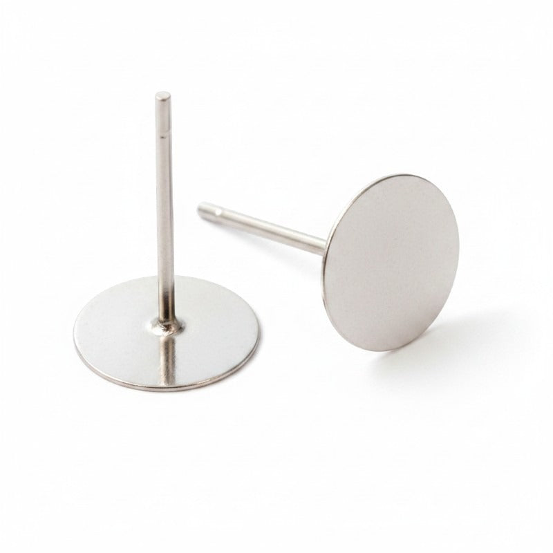 Findings Ear Stud Glue On - 8 mm Base / 12 mm Post, Nickel Plated