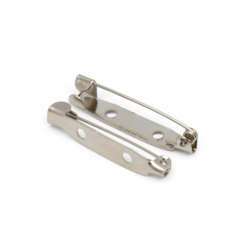 Brooch Back Pin - 30 mm - 2 Hole, Nickel Plated