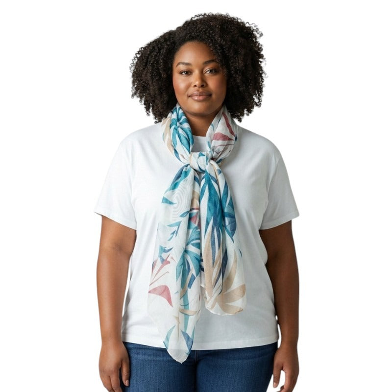 SCARF Leaves - TEAL - +/ - 180x90 Cm