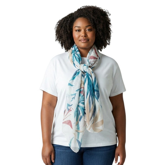 SCARF Leaves - TEAL - +/ - 180x90 Cm