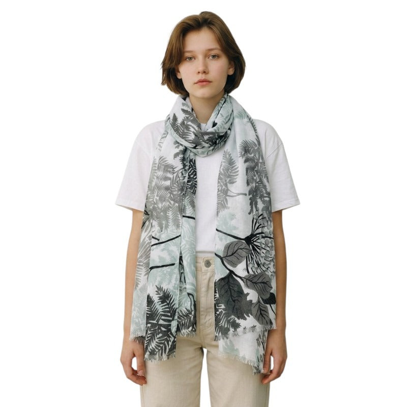 SCARF Leaves - GREY - +/ - 180x90 Cm