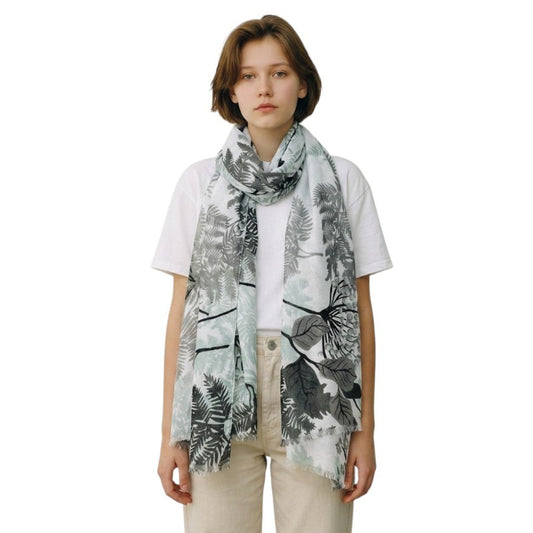 SCARF Leaves - GREY - +/ - 180x90 Cm
