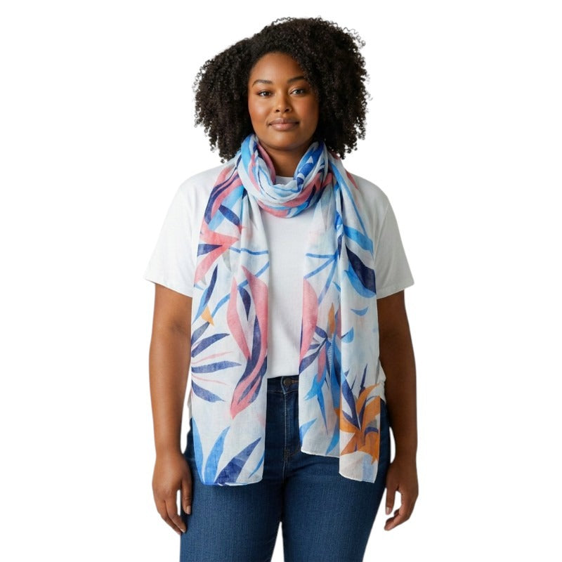 SCARF Leaves - BLUE - +/ - 180x90 Cm