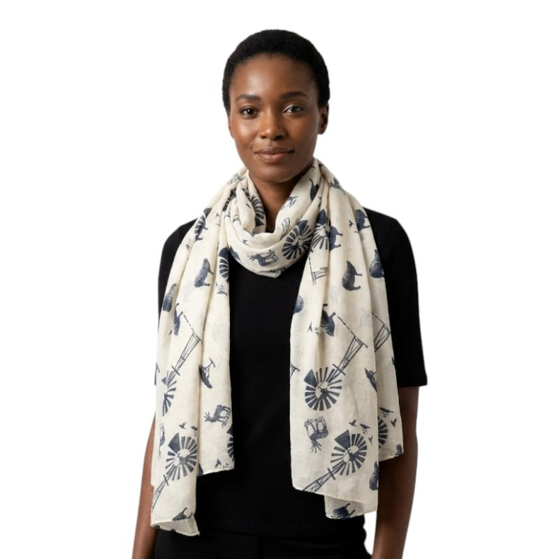 Scarves: Off - White - Windmill Karoo Farm, 180 cm x 70 cm