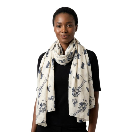 Scarves: Off - White - Windmill Karoo Farm, 180 cm x 70 cm
