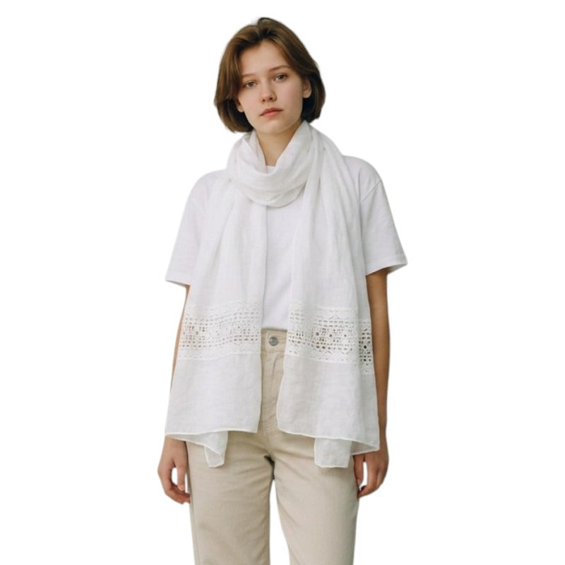 SCARF WHITE WITH LACE TRIM