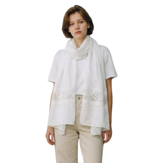 SCARF WHITE WITH LACE TRIM