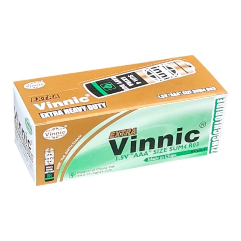 Vinnic Zinc Chloride AAA Battery 1.5v - Box 60, Size SUM4/03