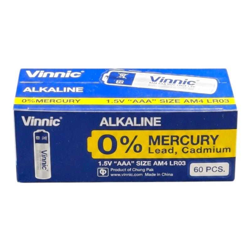 Vinnic Alkaline AAA Battery 1.5v - Box 60, Size AM4/LR03