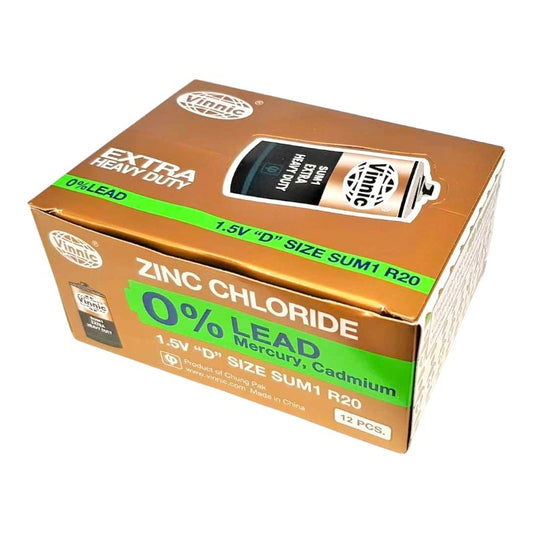 Vinnic Zinc Chloride D Torch Battery 1.5v - Box 12, Size SUM1/R20