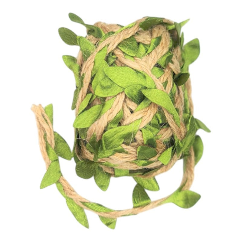 Jute Ribbon - Natural With Leaves, 3 mm, ±3 m Reel