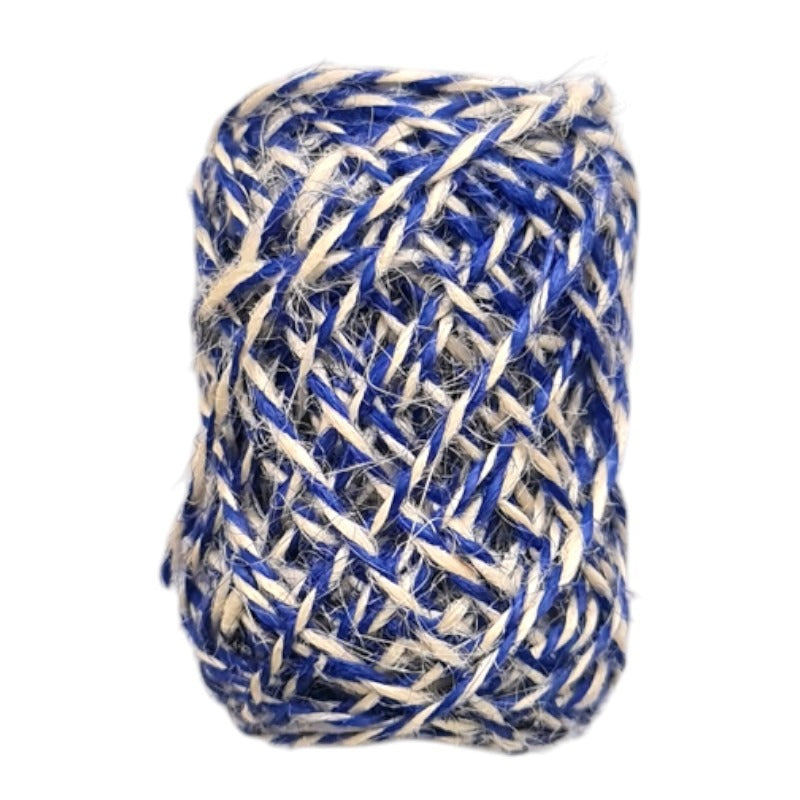 Jute Ribbon - Blue/white, 1 - 2 mm, ±10 m Reel