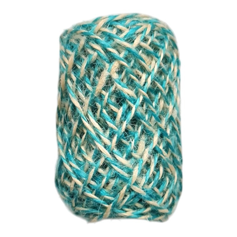 Jute Ribbon - Turquoise/white, 1 - 2 mm, ±10 m Reel