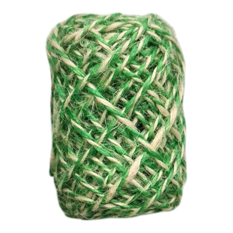 Jute Ribbon - Green/white, 1 - 2 mm, ±10 m Reel