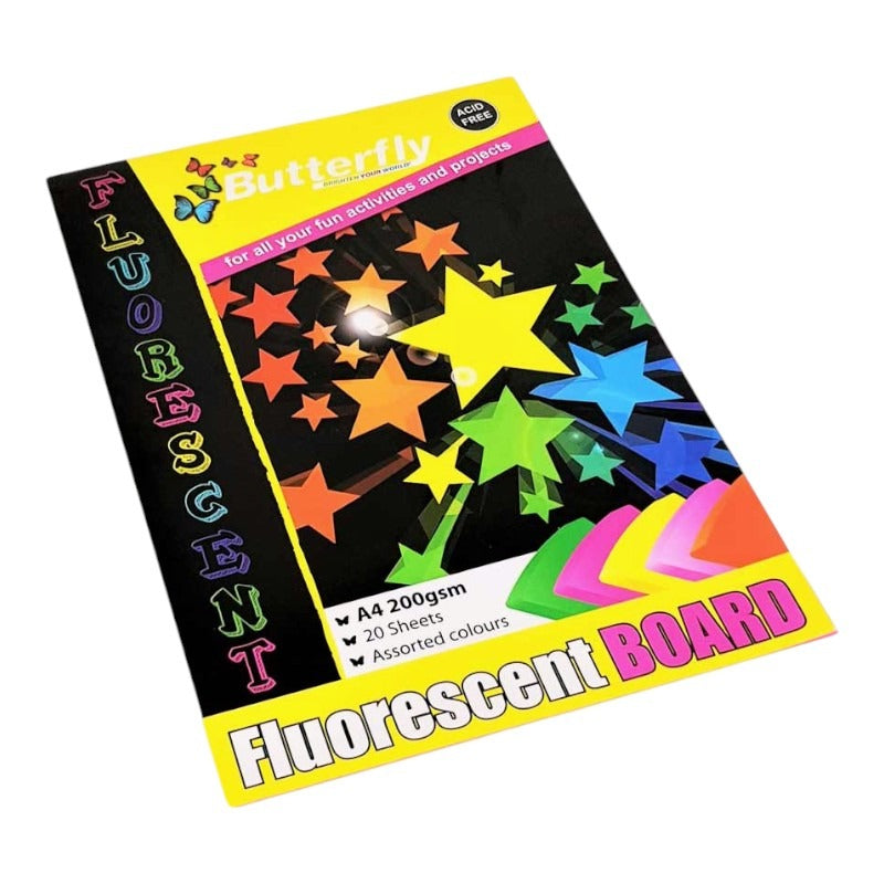 A4 Fluorescent 20 Sheet Pad Assorted Colours Bright Board - 200gsm - Image 2