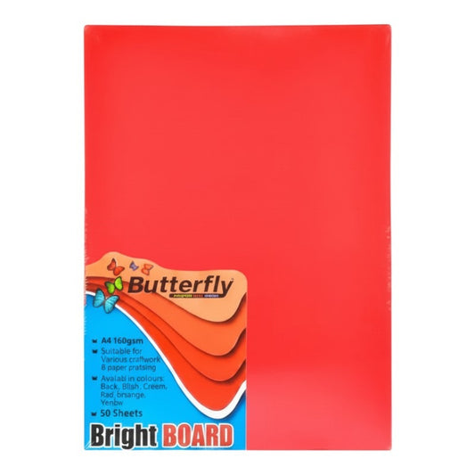 A4 Bright Board Red - 50 Sheets 160gsm