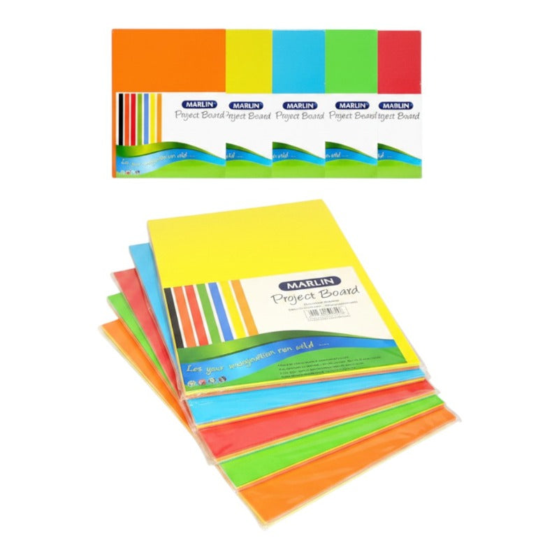 A4 Project Bright Board 50 Sheets - 5 Assorted Cols, 160gsm