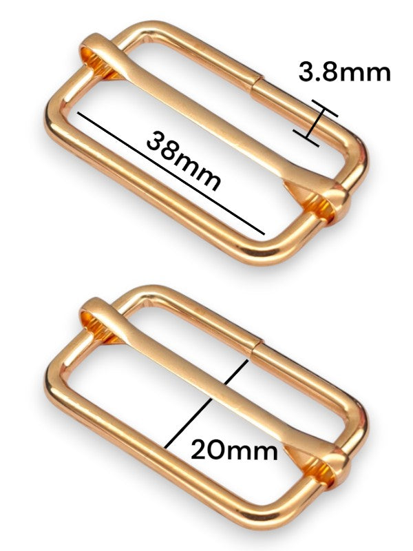 Slider - Gold, Inside: Width 38 mm, Height 20 mm, Thickness 3.8 mm, ±20-Piece