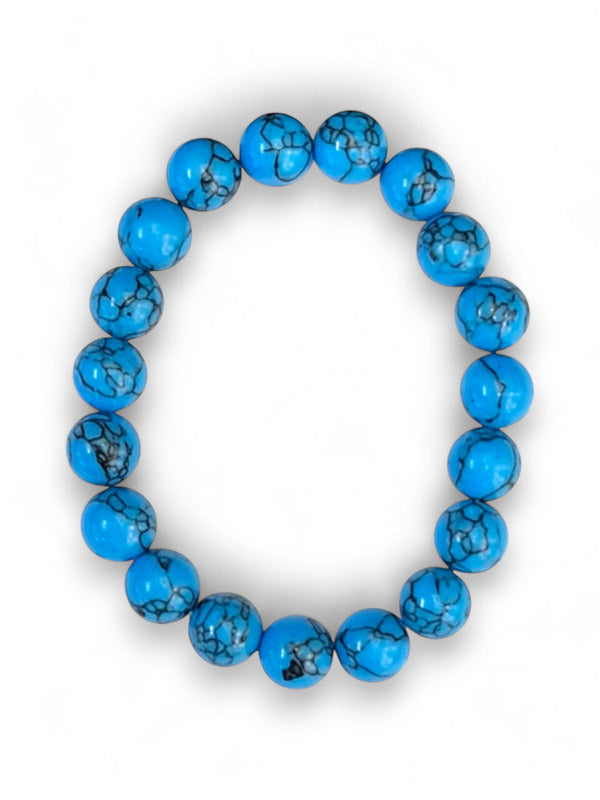 Earth Stone Bracelet Elasticated - Turquoise, Round