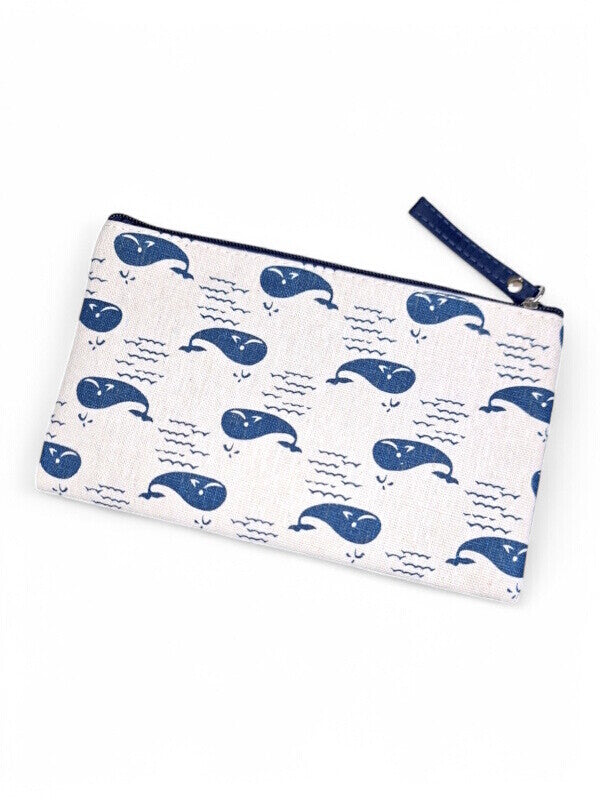 Cosmetic BAG - BEIGE AND BLUE - Whales - ±13.5×22×1 Cm