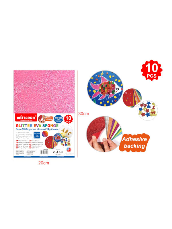 Motarro EVA Sponge - A4, Pink Glitter, 10-Piece