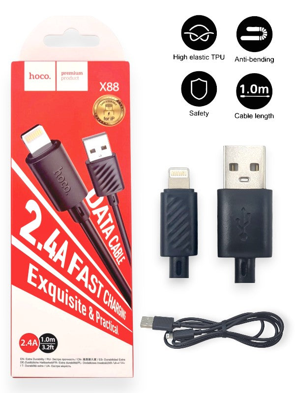 Hoco X88 - iPhone Cable, Fast-Charging, 2.4a, 1 m Cable, Black