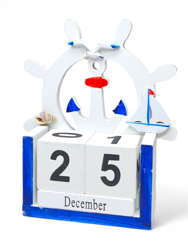 Wooden Nautical Calendar - White ±12.5×14.5×4.5 cm